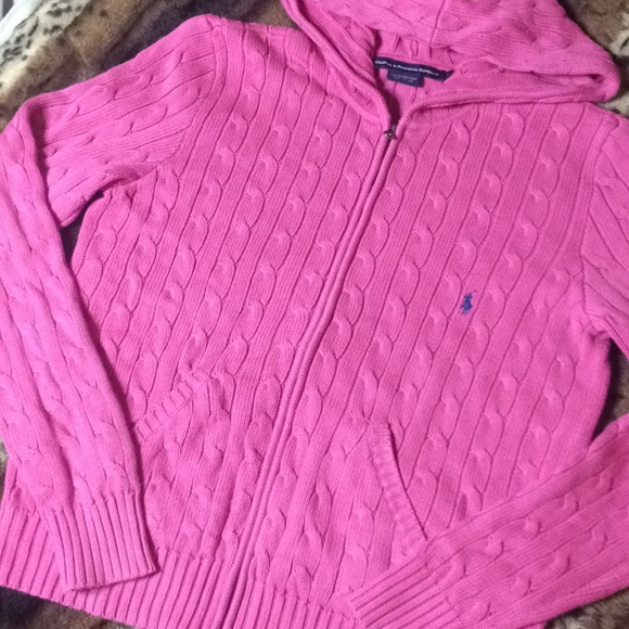 Polo Ralph Lauren Sweaters - SALE 🚨BNWOT POLO Ralph Lauren Pink Cotton Cable Knit Zip Up Hooded Cardigan